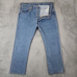 Levis 501 Button Fly Jeans Mens 38x30 Fits 36x28 Blue Medium Wash Casual Denim